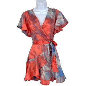 Sage + Paige Serenity Wrap Dress Short Sleeve Mini Coral Multicolor Size XS NWT